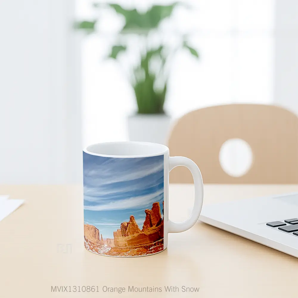 Mug Orange Mountains With Snow Gelas Pemandangan Alam - All-side / Desain