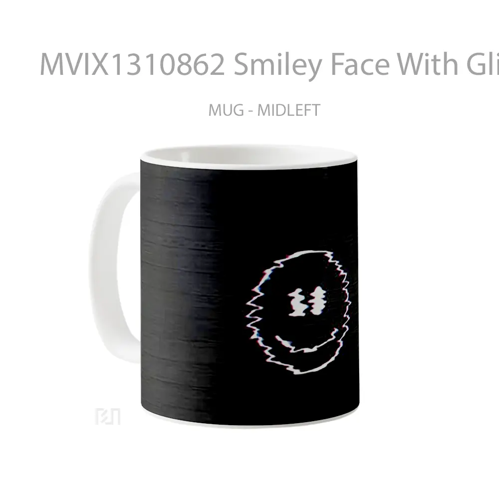 Mug Smiley Face With Glitch Gelas Keramik Unik - All-side / Desain
