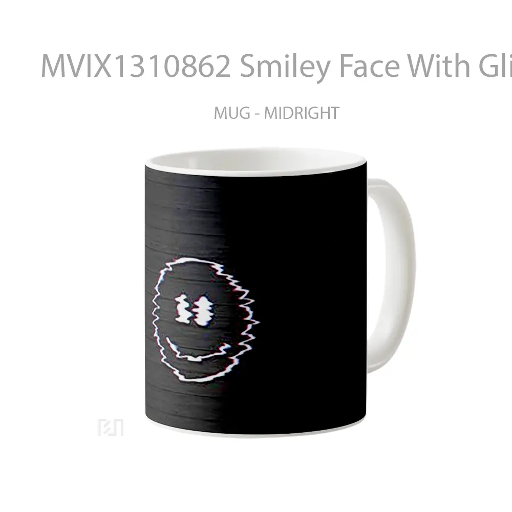 Mug Smiley Face With Glitch Gelas Keramik Unik - All-side / Desain