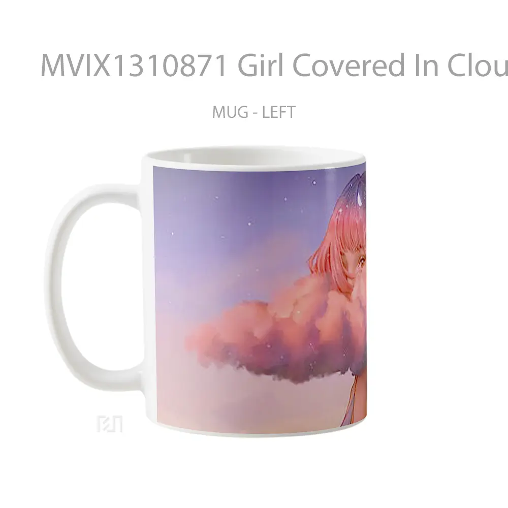 Mug Girl Covered In Clouds Gelas Pemandangan Alam - All-side / Desain