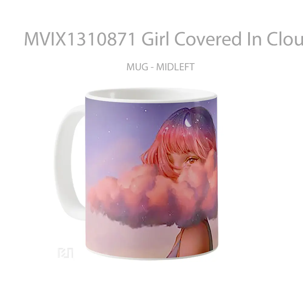 Mug Girl Covered In Clouds Gelas Pemandangan Alam - All-side / Desain