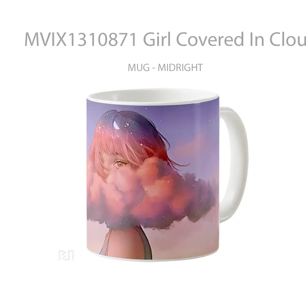Mug Girl Covered In Clouds Gelas Pemandangan Alam - All-side / Desain