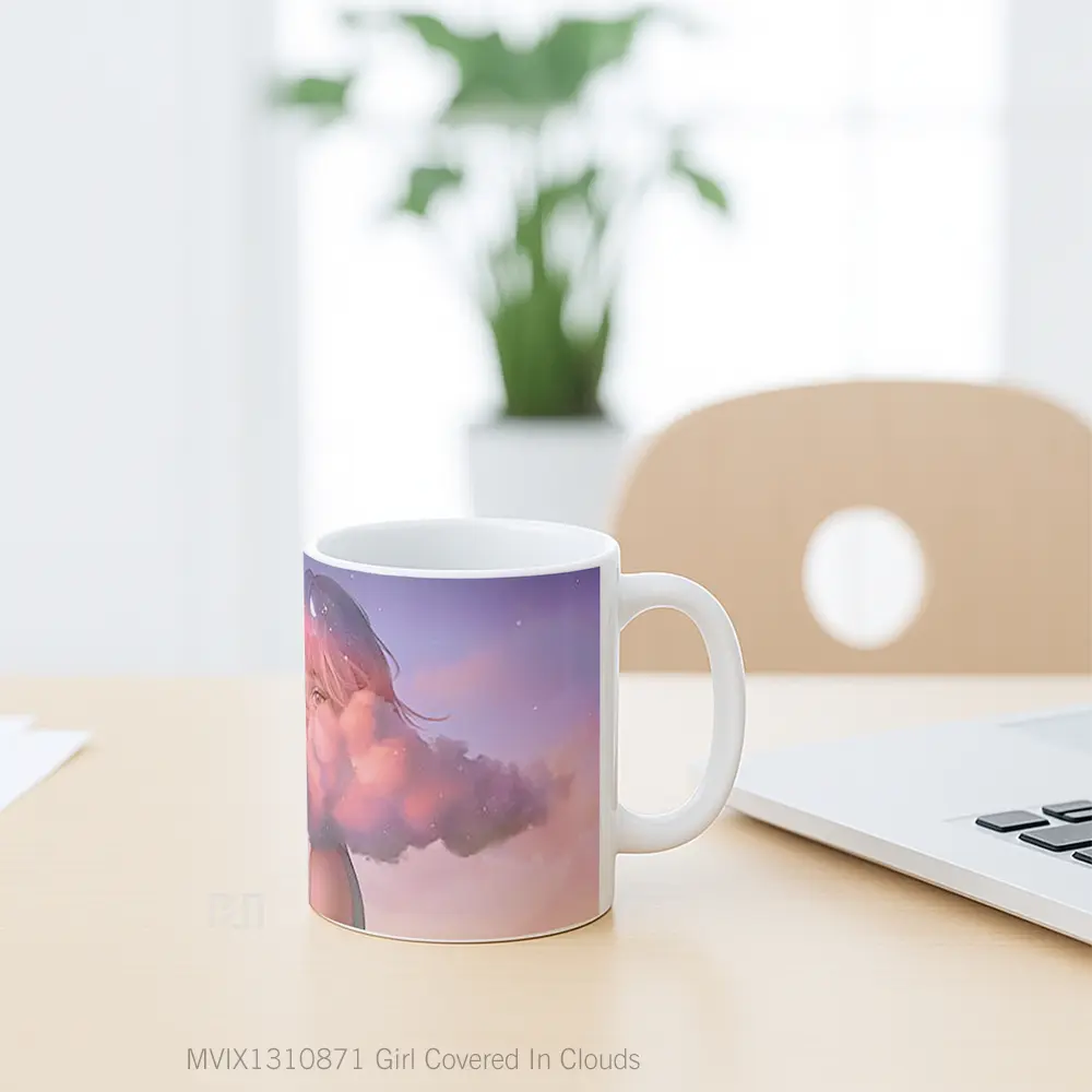 Mug Girl Covered In Clouds Gelas Pemandangan Alam - All-side / Desain