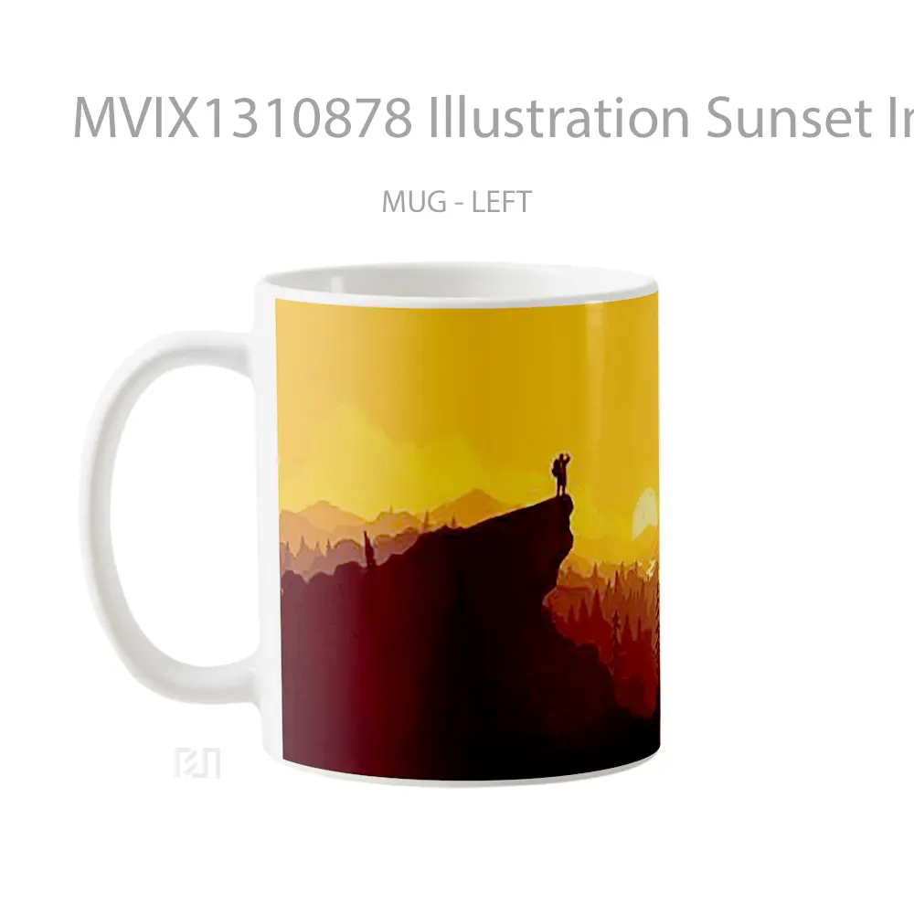 Mug Illustration Sunset In The Forest Gelas Pemandangan Alam - All-side / Desain