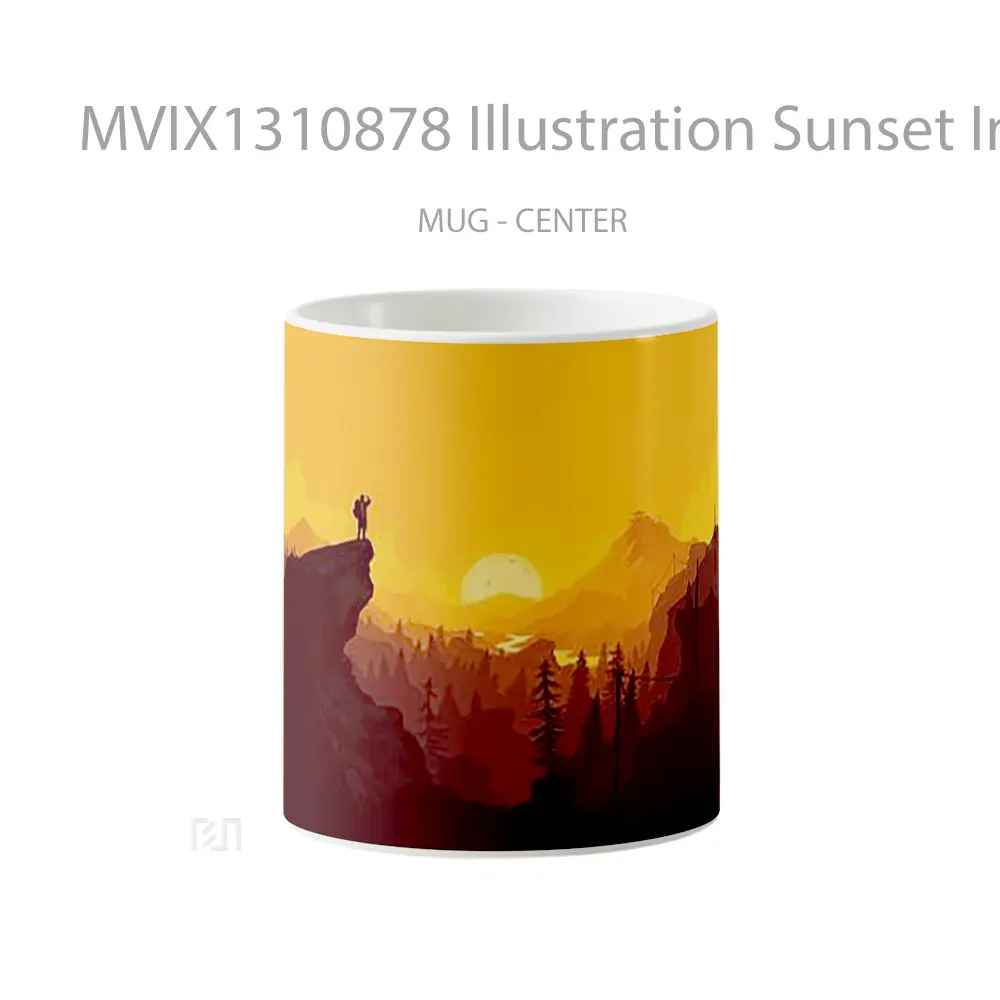 Mug Illustration Sunset In The Forest Gelas Pemandangan Alam