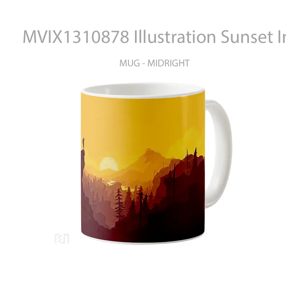 Mug Illustration Sunset In The Forest Gelas Pemandangan Alam - All-side / Desain