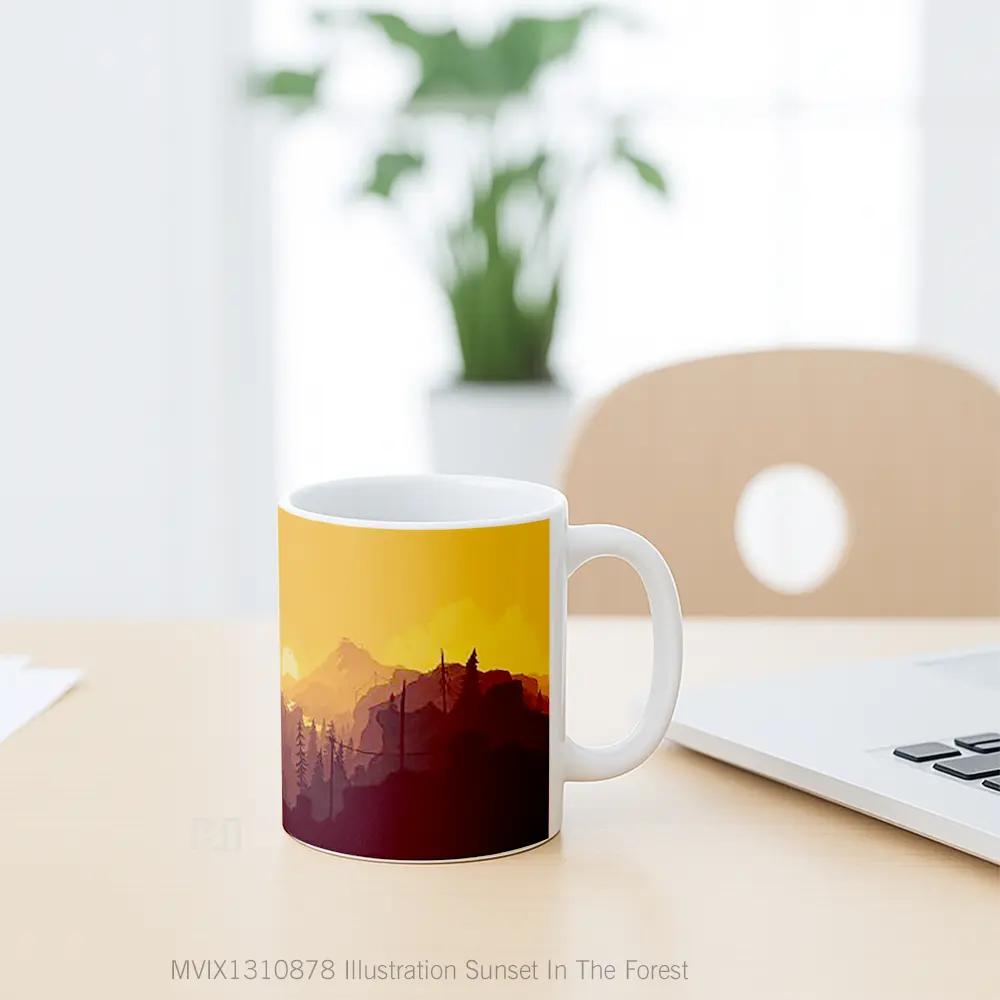 Mug Illustration Sunset In The Forest Gelas Pemandangan Alam - All-side / Desain
