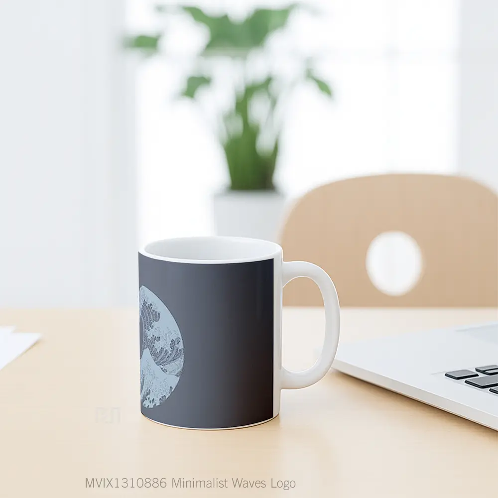 Mug Minimalist Waves Logo Gelas Seni Modern - All-side / Desain