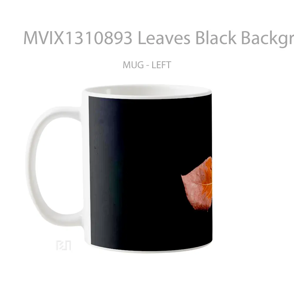 Mug Leaves Black Background Gelas Keramik Unik - All-side / Desain