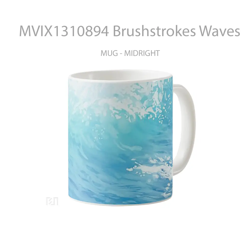 Mug Brushstrokes Waves Digital Art Gelas Seni Modern - All-side / Desain