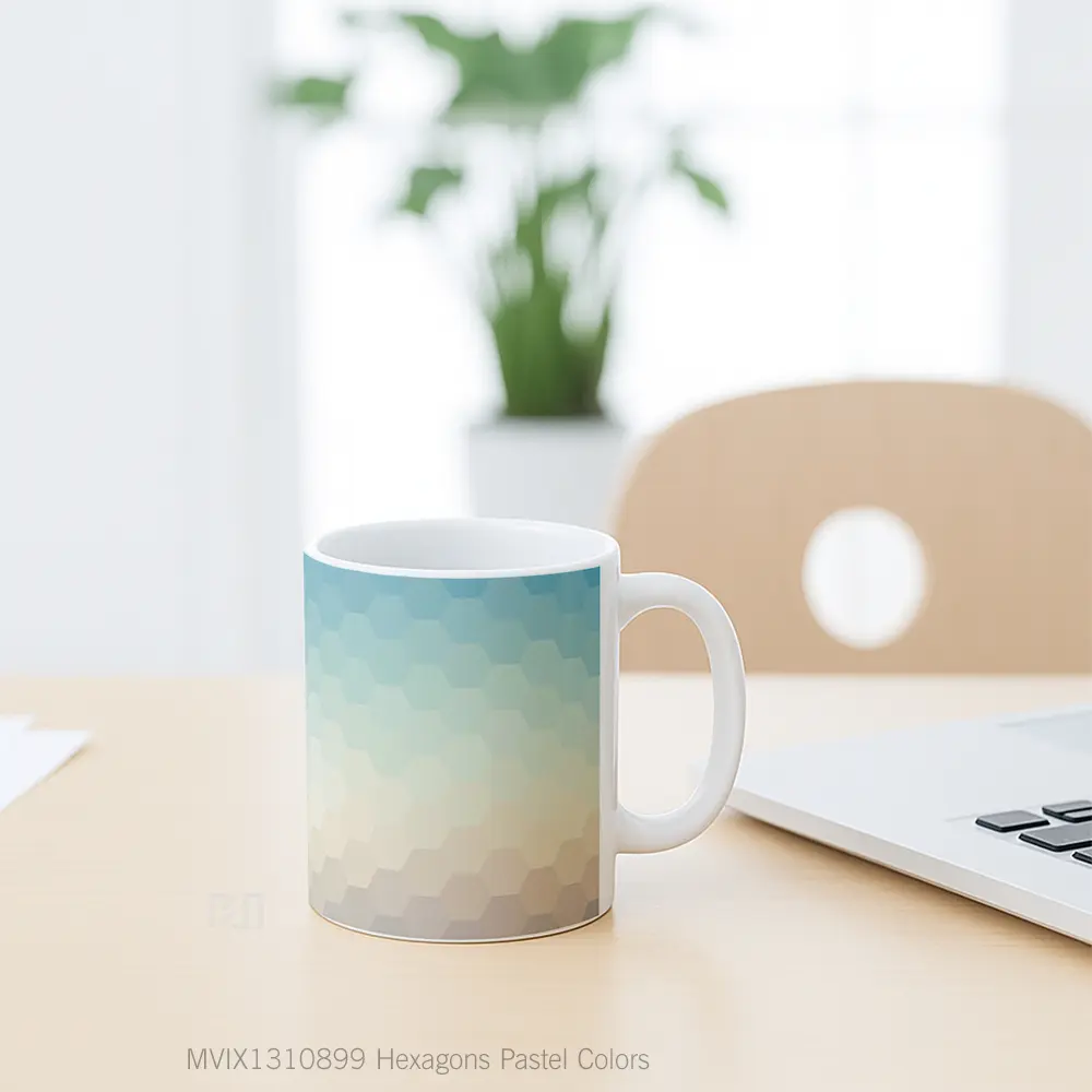 Mug Hexagons Pastel Colors Gelas Keramik Unik - All-side / Desain