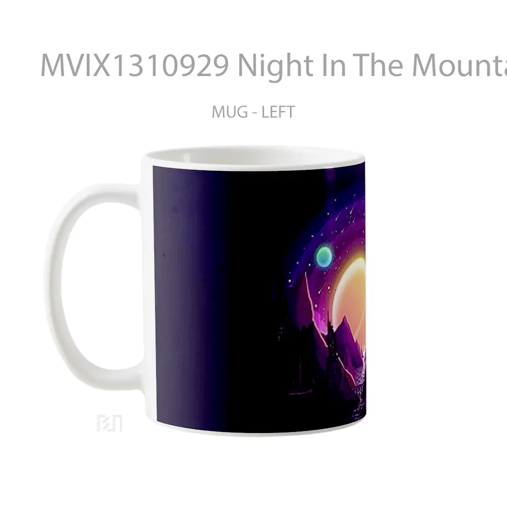 Mug Night In The Mountains With Planets In The Background Gelas Pemandangan Alam - All-side / Desain