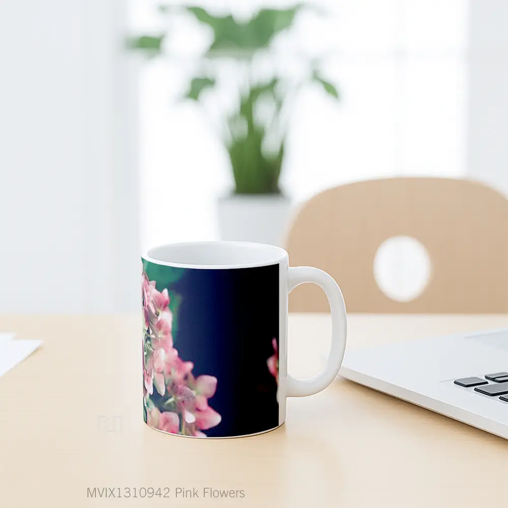 Mug Pink Flowers Gelas Pemandangan Alam - All-side / Desain