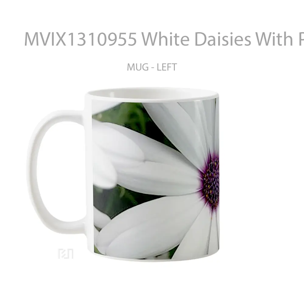 Mug White Daisies With Purple Gelas Keramik Unik - All-side / Desain