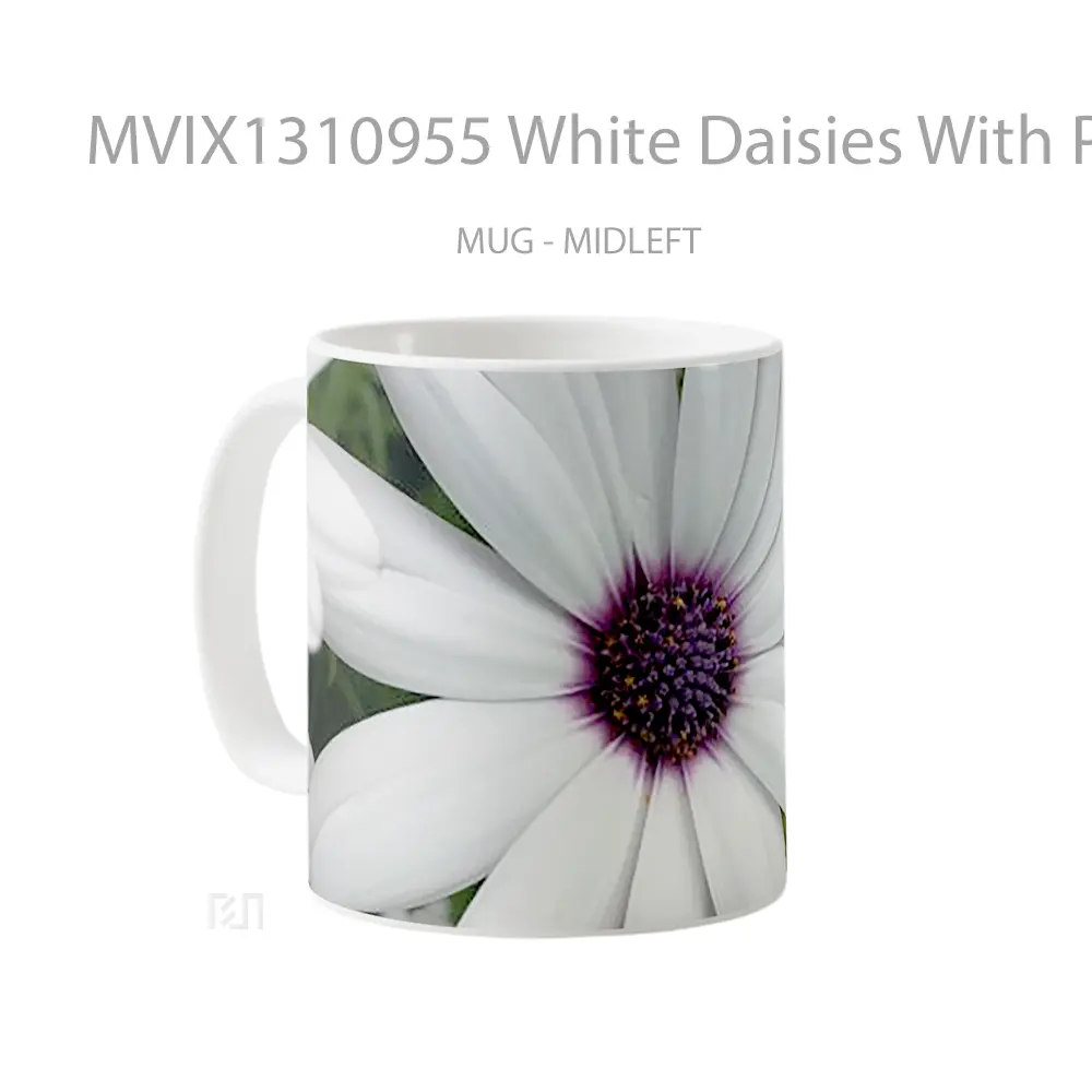 Mug White Daisies With Purple Gelas Keramik Unik - All-side / Desain