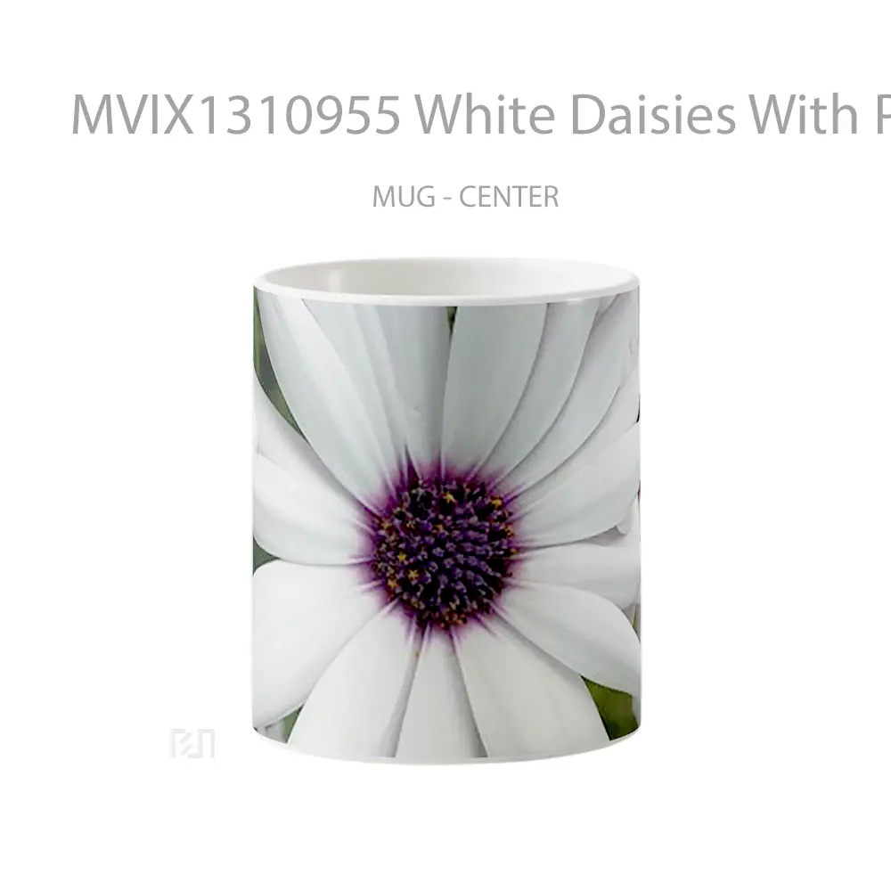 Mug White Daisies With Purple Gelas Keramik Unik