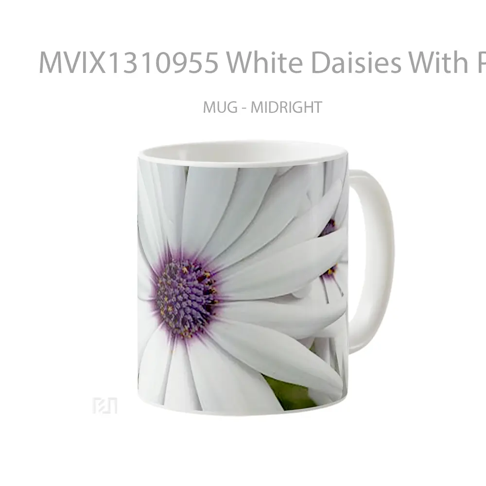 Mug White Daisies With Purple Gelas Keramik Unik - All-side / Desain