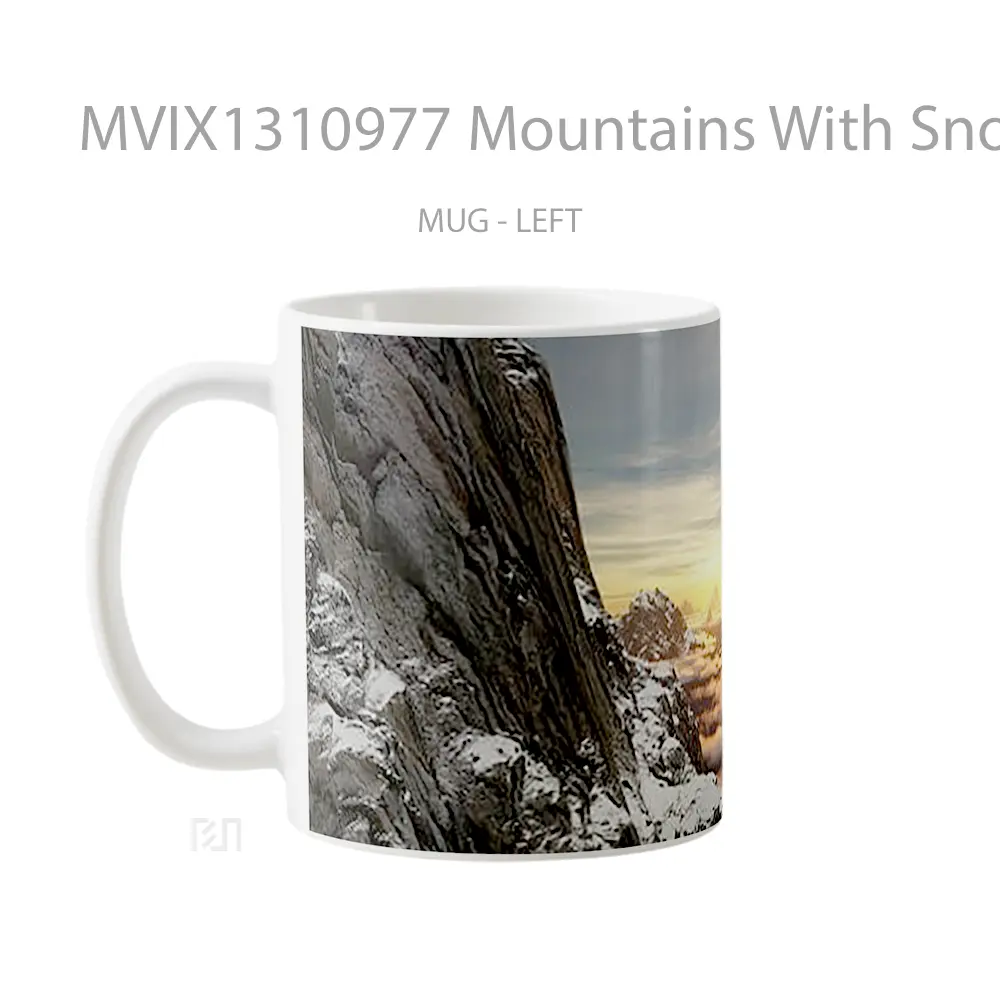Mug Mountains With Snow At Sunrise Gelas Pemandangan Alam - All-side / Desain