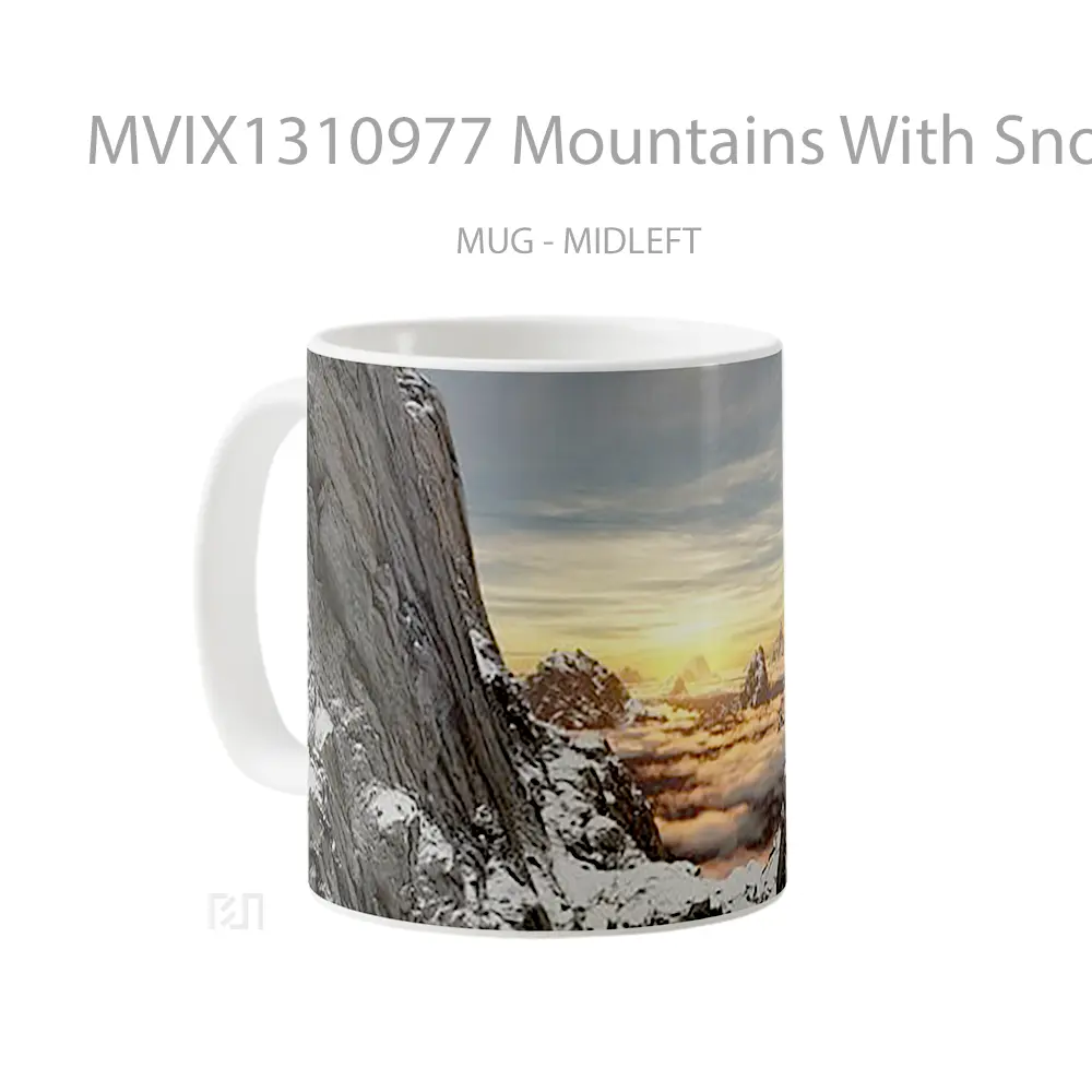 Mug Mountains With Snow At Sunrise Gelas Pemandangan Alam - All-side / Desain