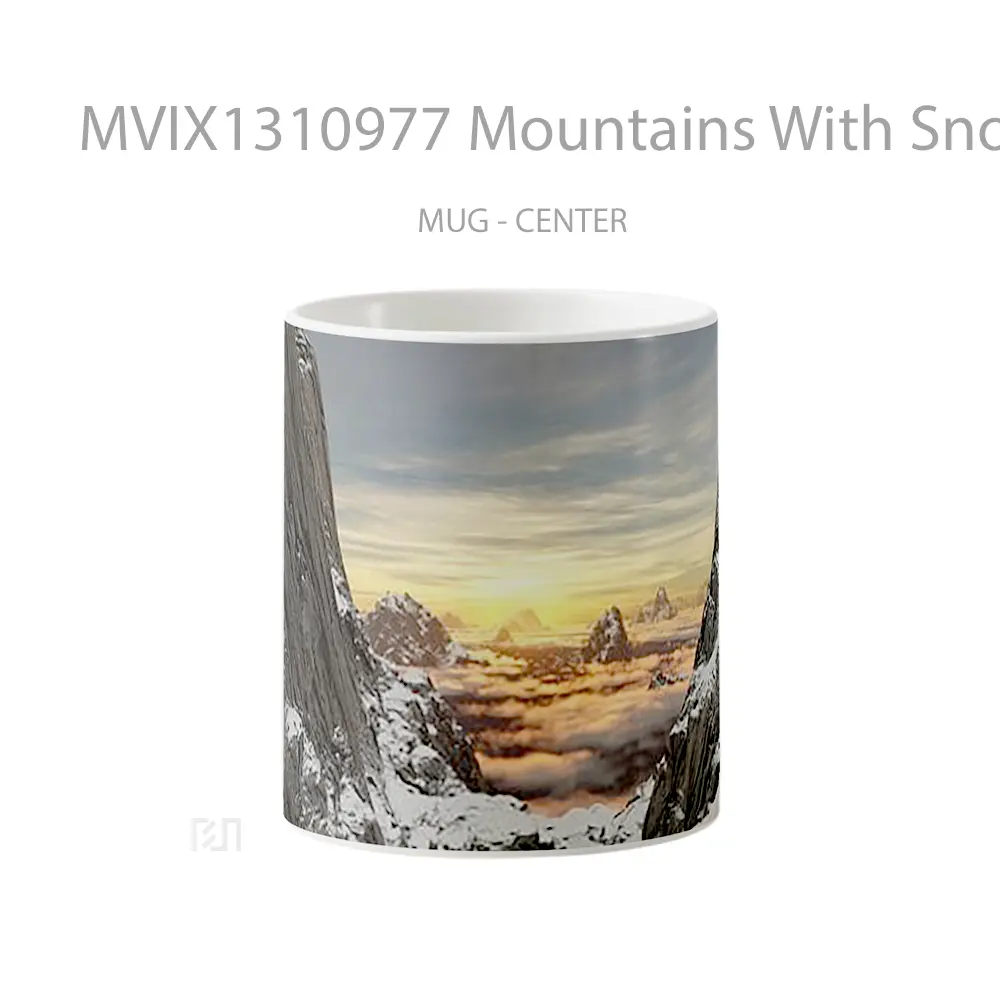 Mug Mountains With Snow At Sunrise Gelas Pemandangan Alam