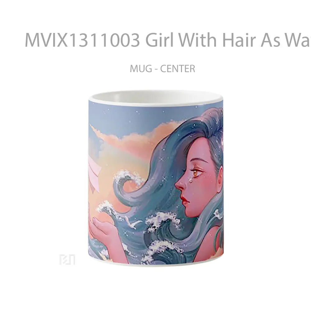 Mug Girl With Hair As Waves And Paper Plane Gelas Keramik Unik