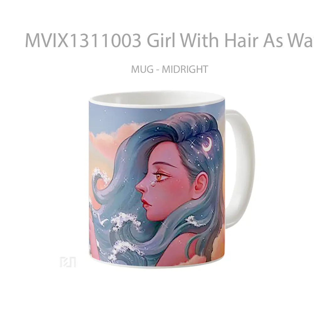 Mug Girl With Hair As Waves And Paper Plane Gelas Keramik Unik - All-side / Desain