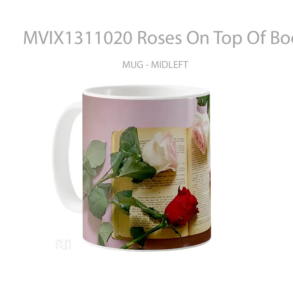 Mug Roses On Top Of Book Gelas Keramik Unik - All-side / Desain