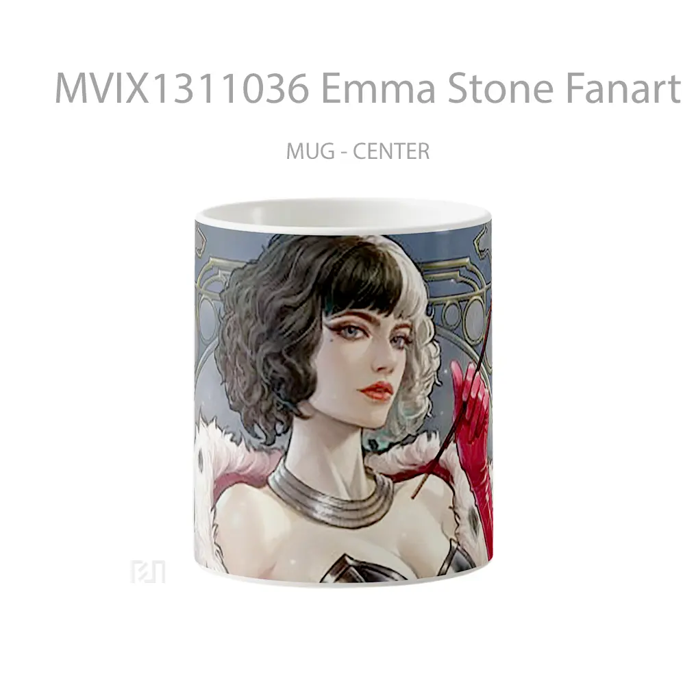Mug Emma Stone Fanart As Cruella Gelas Selebriti