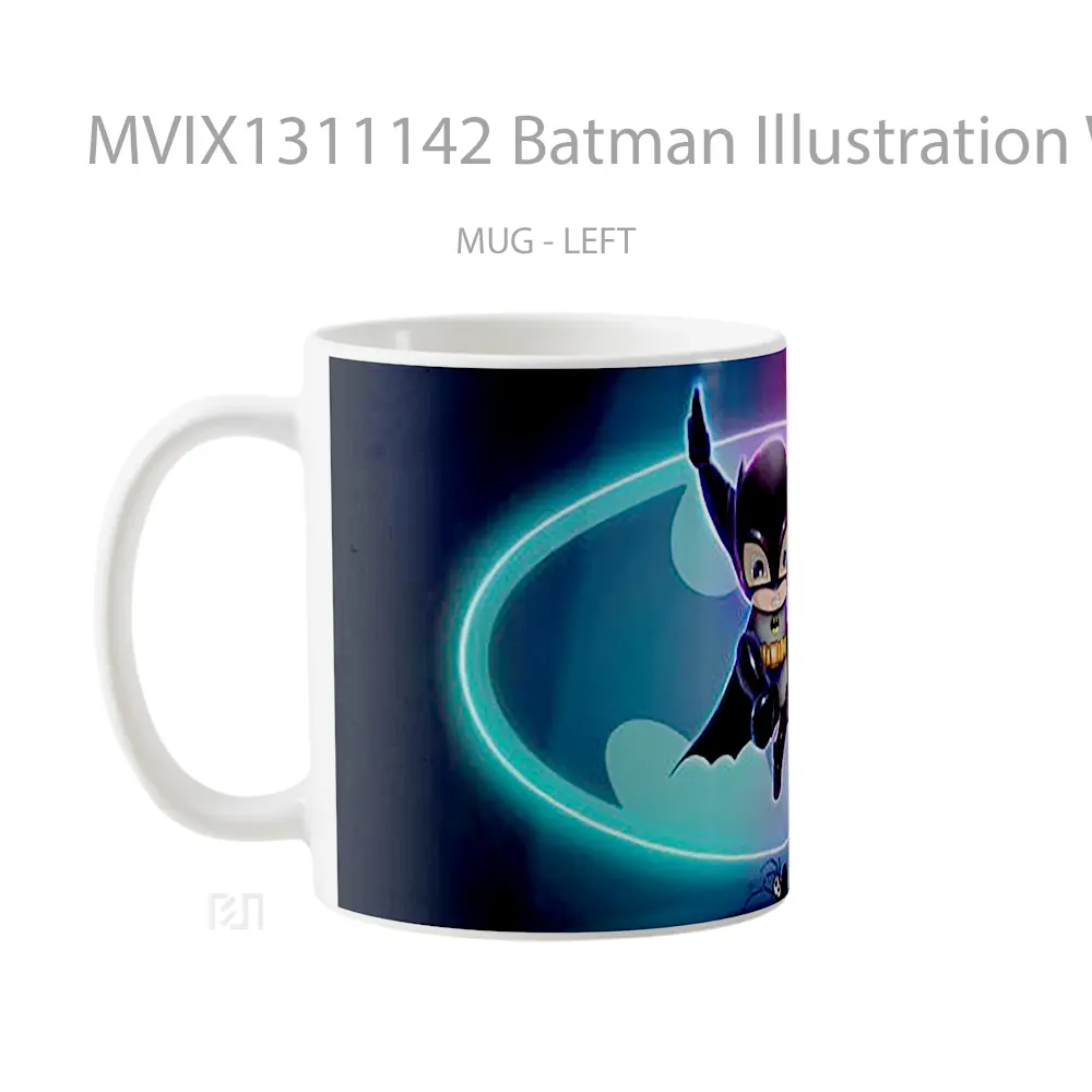 Mug Batman Illustration With Neon Lights Gelas Superhero - All-side / Desain