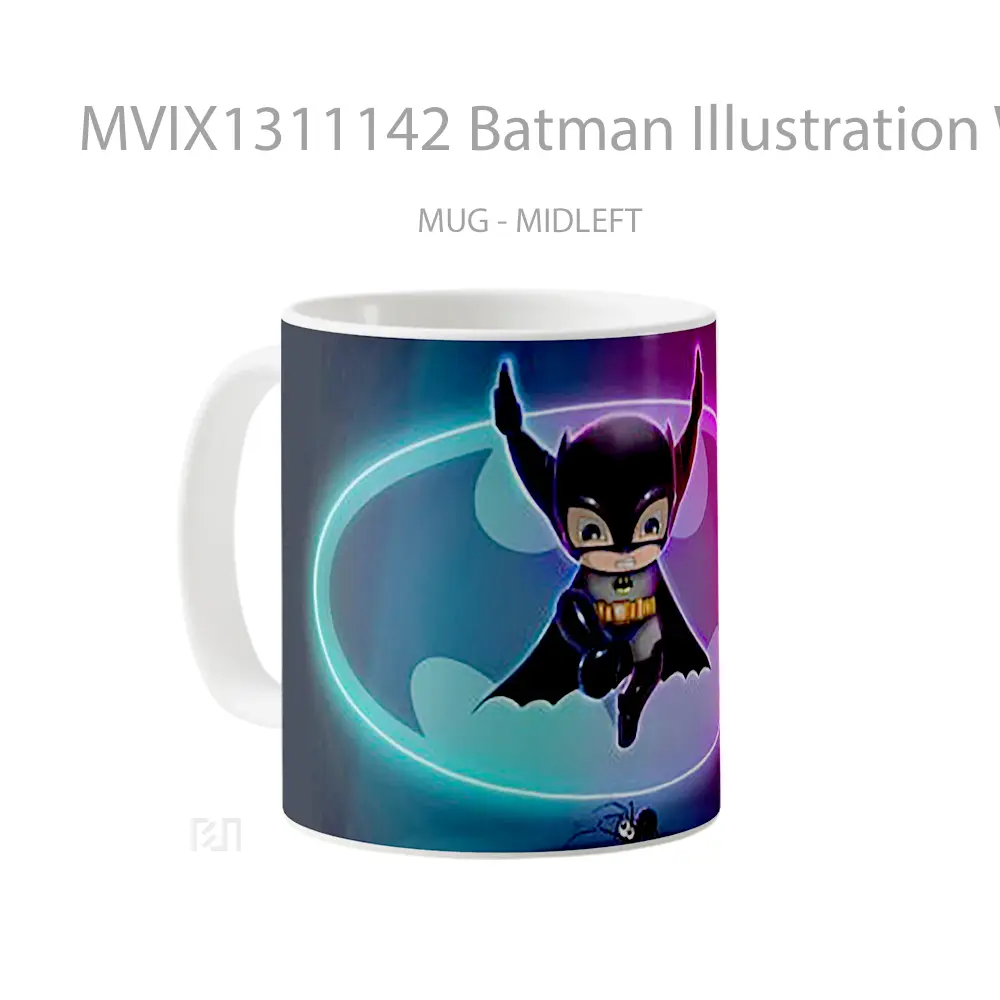 Mug Batman Illustration With Neon Lights Gelas Superhero - All-side / Desain