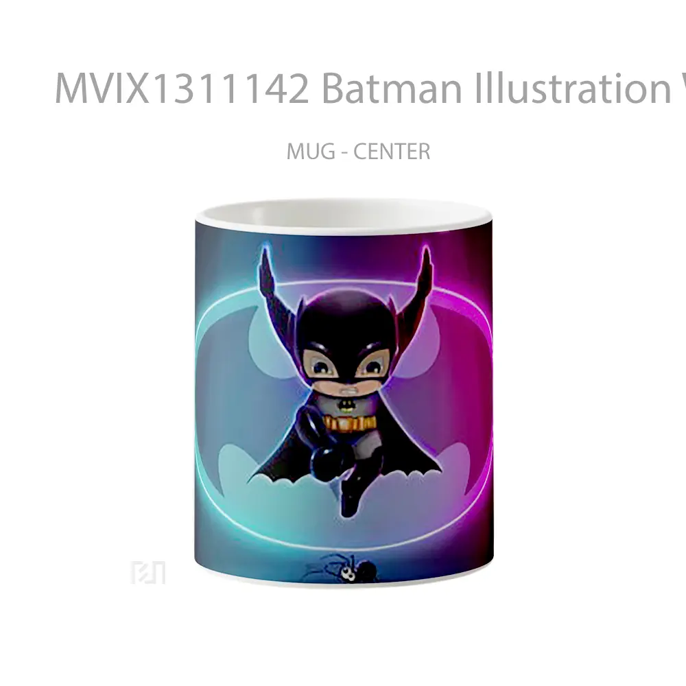 Mug Batman Illustration With Neon Lights Gelas Superhero