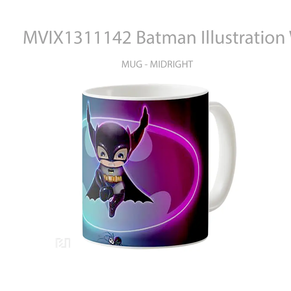 Mug Batman Illustration With Neon Lights Gelas Superhero - All-side / Desain