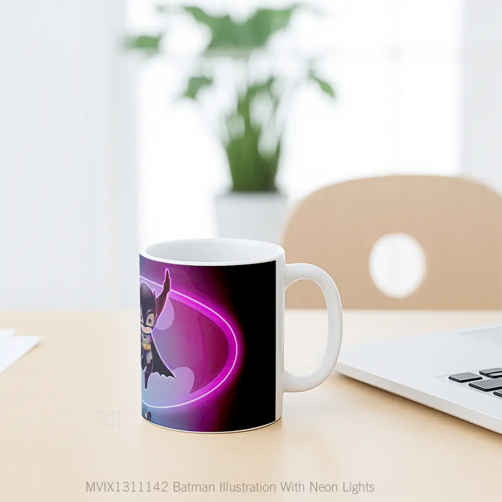 Mug Batman Illustration With Neon Lights Gelas Superhero - All-side / Desain