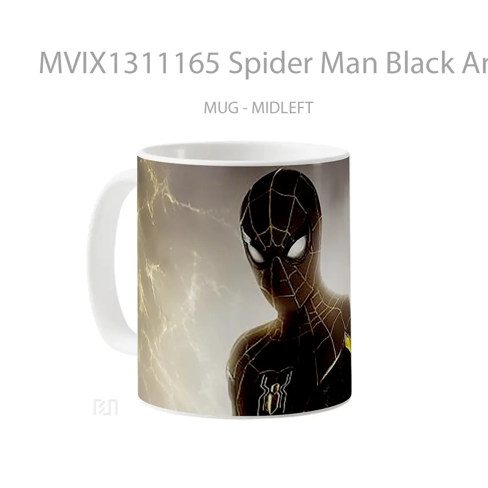 Mug Spider Man Black And Gold Suit Gelas Superhero - All-side / Desain