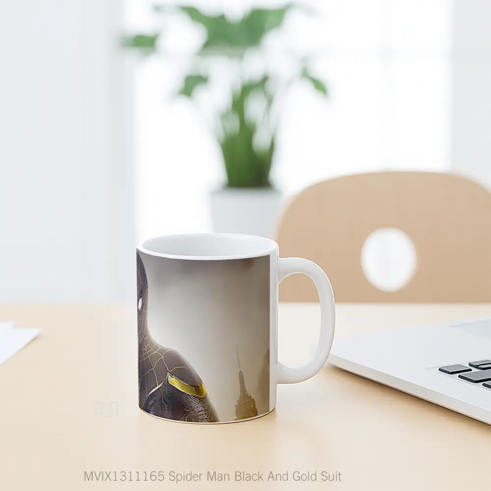 Mug Spider Man Black And Gold Suit Gelas Superhero - All-side / Desain