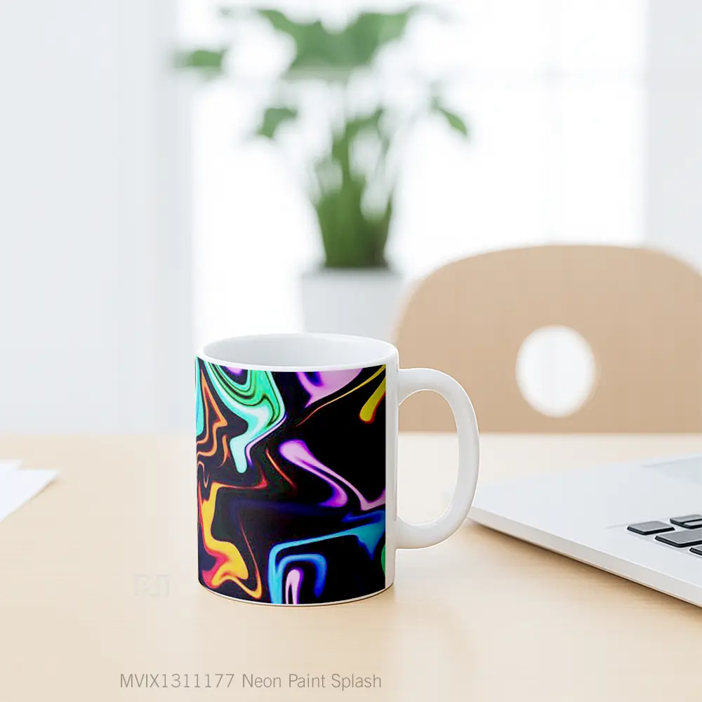 Mug Neon Paint Splash Gelas Keramik Unik - All-side / Desain