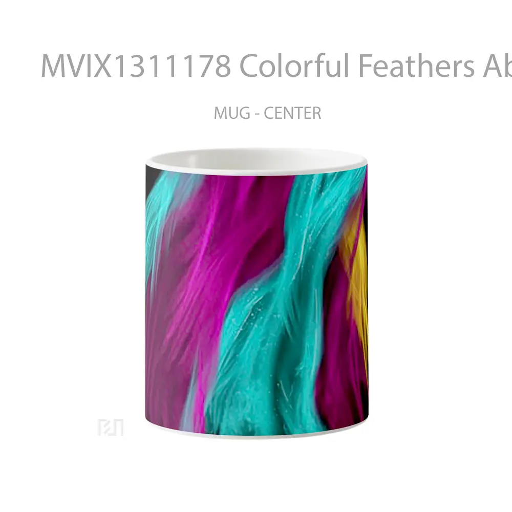 Mug Colorful Feathers Abstract Gelas Seni Modern