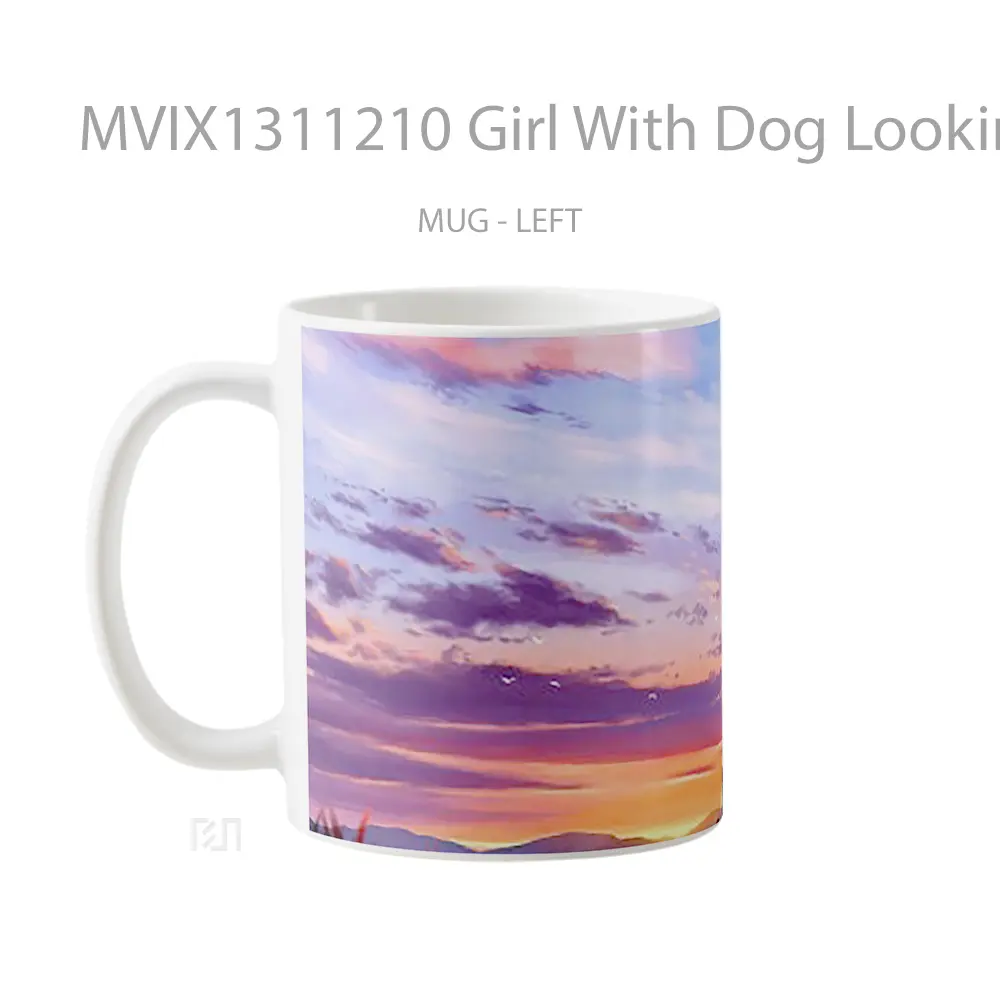 Mug Girl With Dog Looking At The Sunset Digital Art Gelas Hewan Lucu - All-side / Desain
