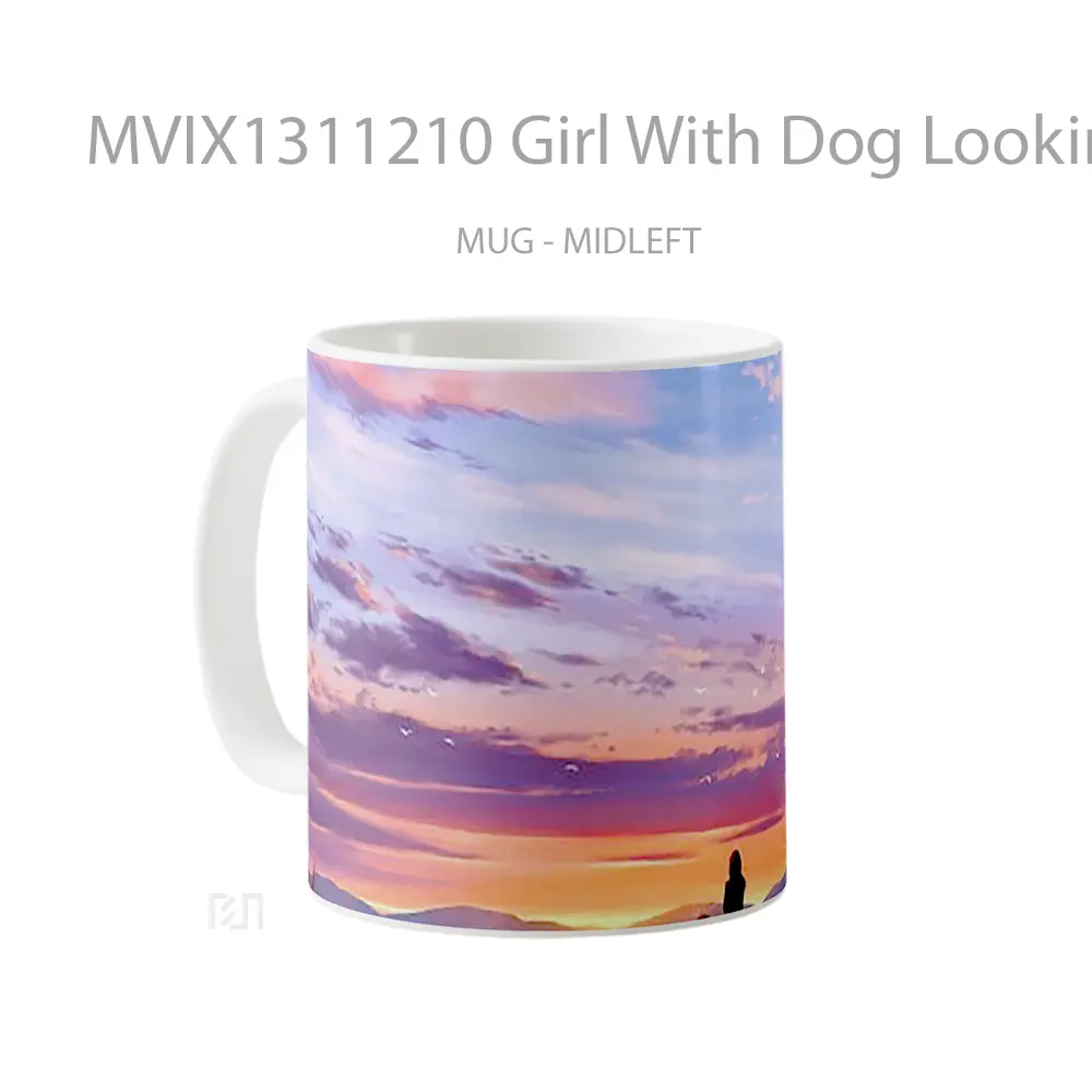 Mug Girl With Dog Looking At The Sunset Digital Art Gelas Hewan Lucu - All-side / Desain