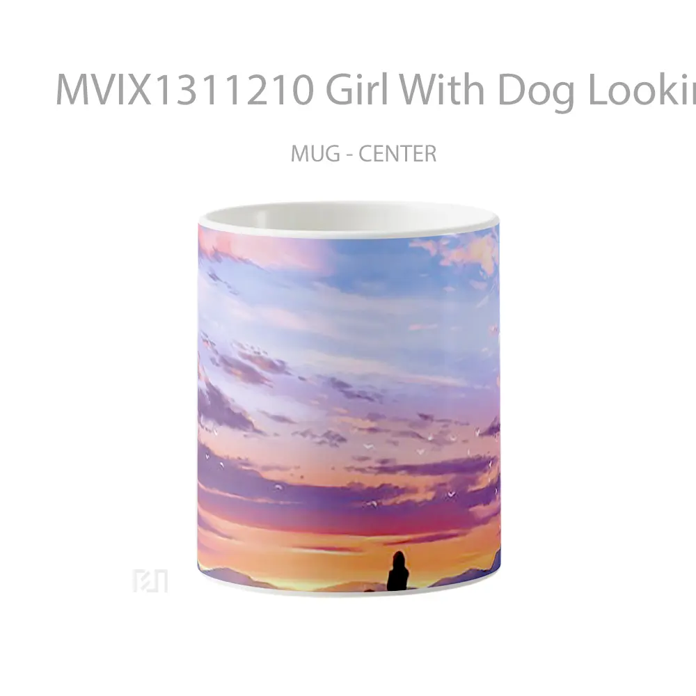Mug Girl With Dog Looking At The Sunset Digital Art Gelas Hewan Lucu