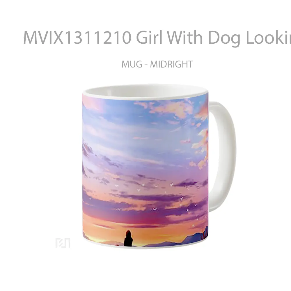 Mug Girl With Dog Looking At The Sunset Digital Art Gelas Hewan Lucu - All-side / Desain