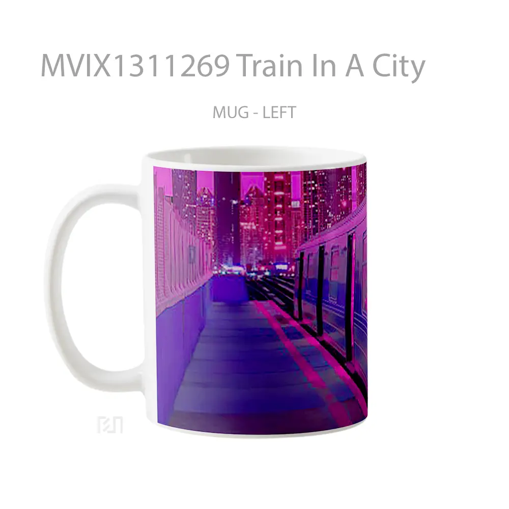 Mug Train In A City Gelas Keramik Unik - All-side / Desain