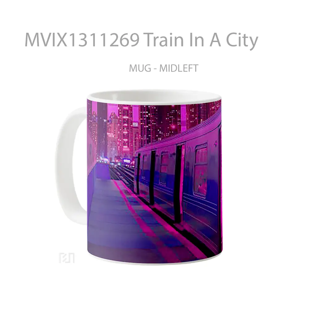 Mug Train In A City Gelas Keramik Unik - All-side / Desain