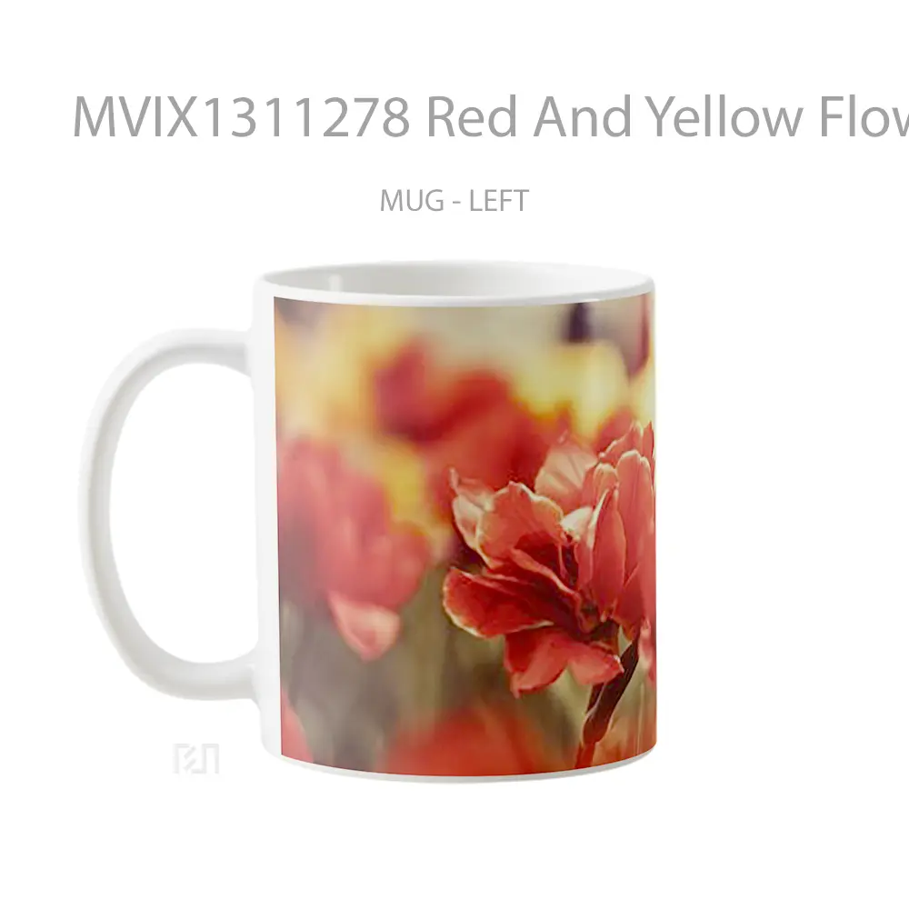 Mug Red And Yellow Flowers Gelas Pemandangan Alam - All-side / Desain