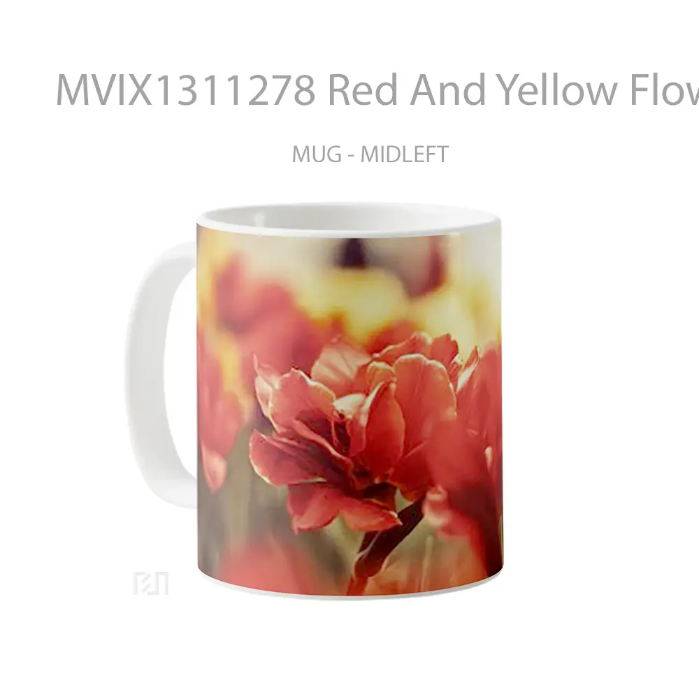 Mug Red And Yellow Flowers Gelas Pemandangan Alam - All-side / Desain