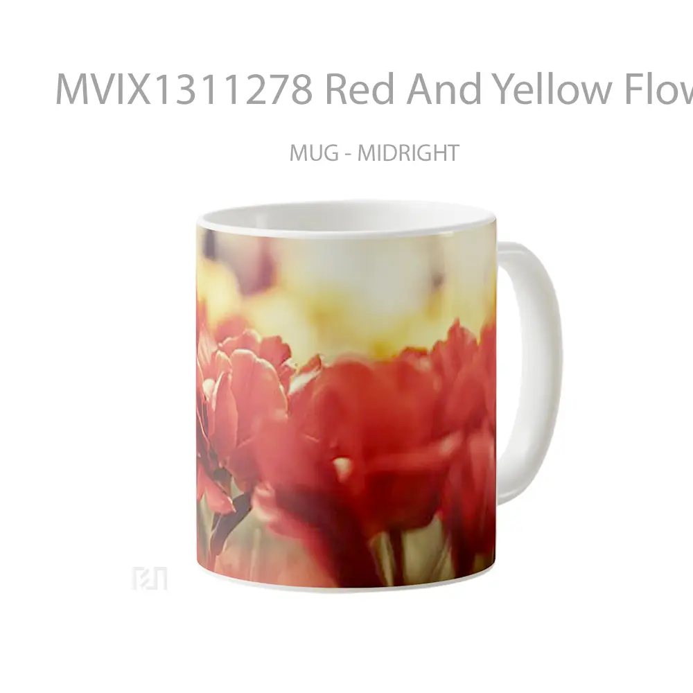Mug Red And Yellow Flowers Gelas Pemandangan Alam - All-side / Desain