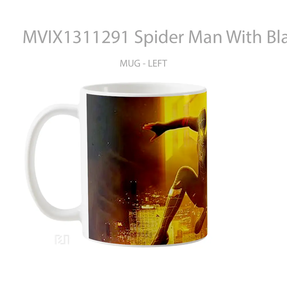 Mug Spider Man With Black And Gold Suit Gelas Superhero - All-side / Desain