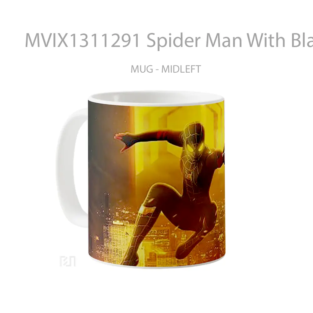 Mug Spider Man With Black And Gold Suit Gelas Superhero - All-side / Desain