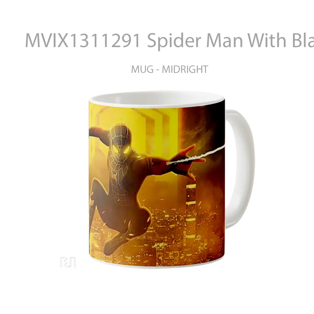 Mug Spider Man With Black And Gold Suit Gelas Superhero - All-side / Desain