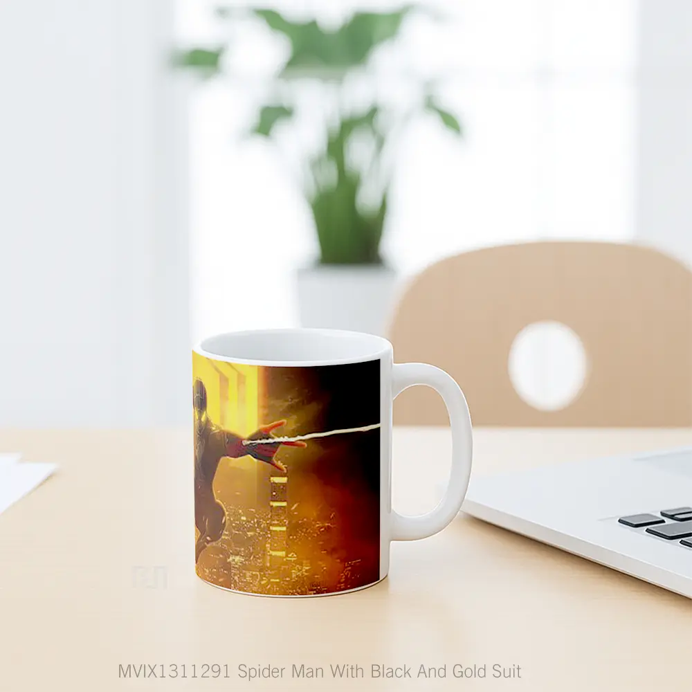 Mug Spider Man With Black And Gold Suit Gelas Superhero - All-side / Desain